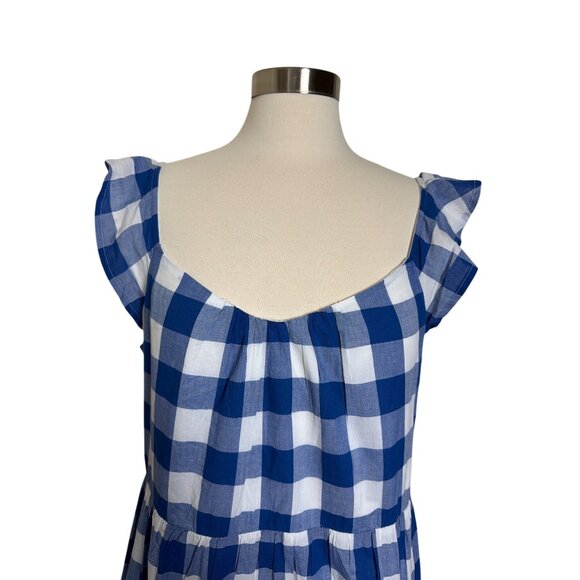 NWT J.Crew Factory Blue & White Gingham Tiered Midi Dress XL - Picture 11 of 16